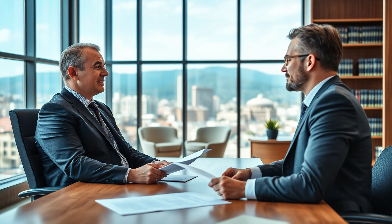 Consultation with an Asheville DWI defense lawyer in a modern office setting.