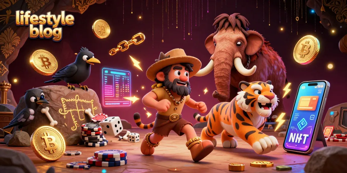 Experience gaming thrills on a lifestyle blog with a dynamic prehistoric casino scene.