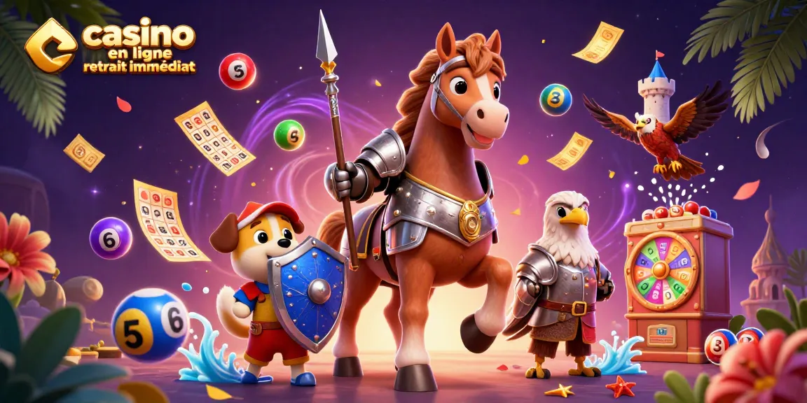 Plongez dans l'univers du casino en ligne retrait immédiat avec cette illustration dynamique et colorée.