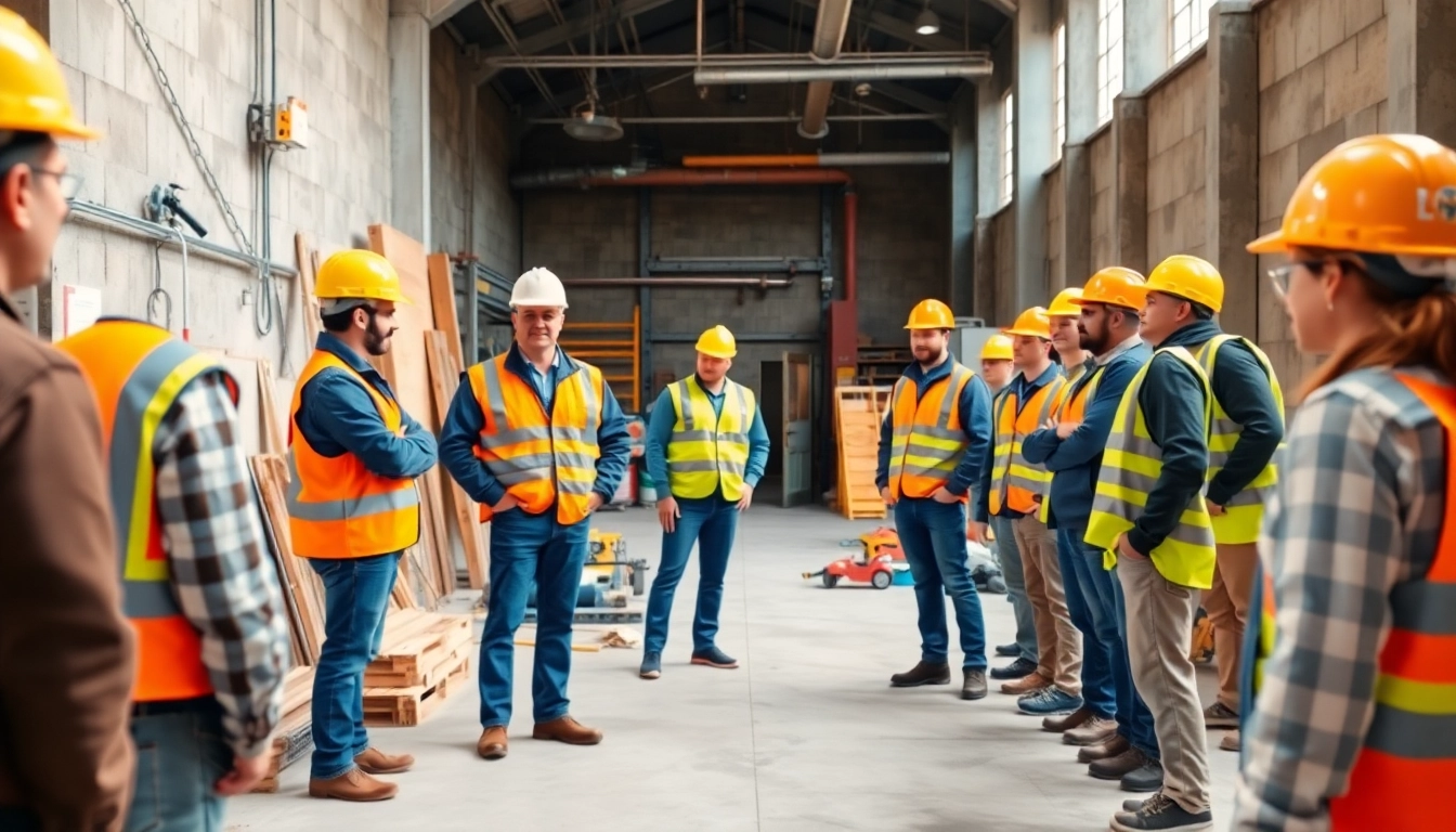 Engaging construction training session with an instructor demonstrating safety protocols.