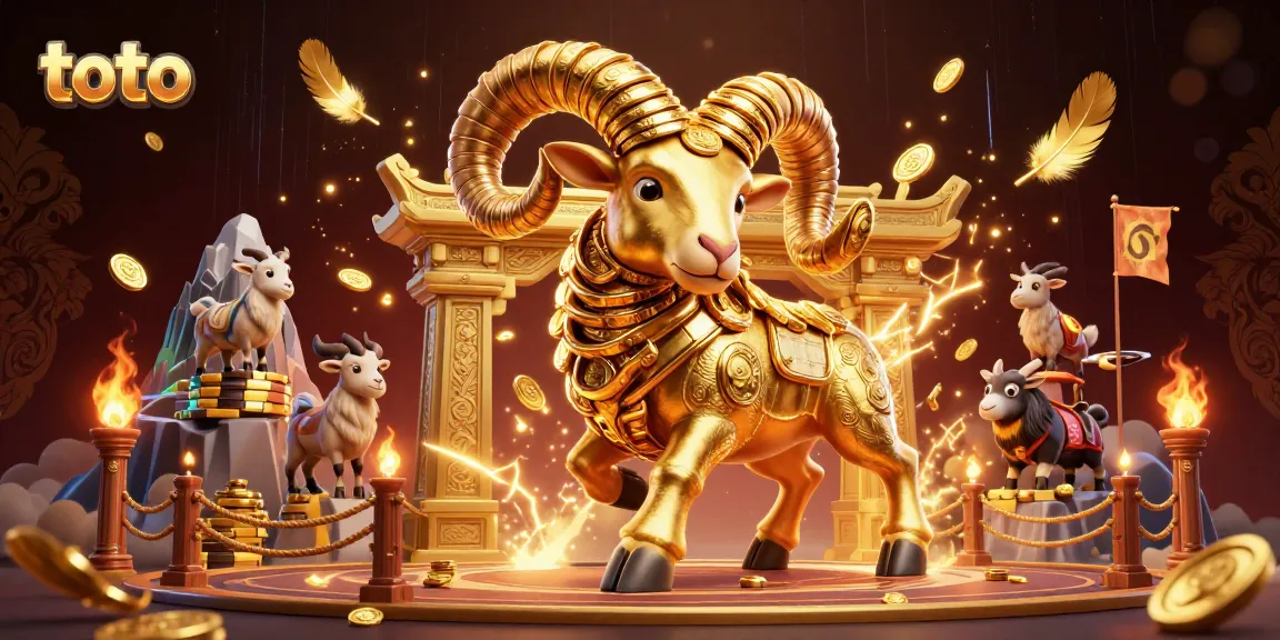 Toto challenges luck in a dynamic casino scene, with golden ram amidst a vibrant gambling arena.