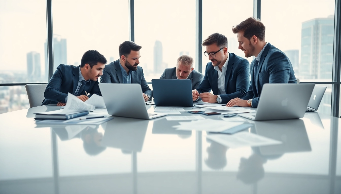 Men on mission llc collaborating in a modern office setting to drive innovation.