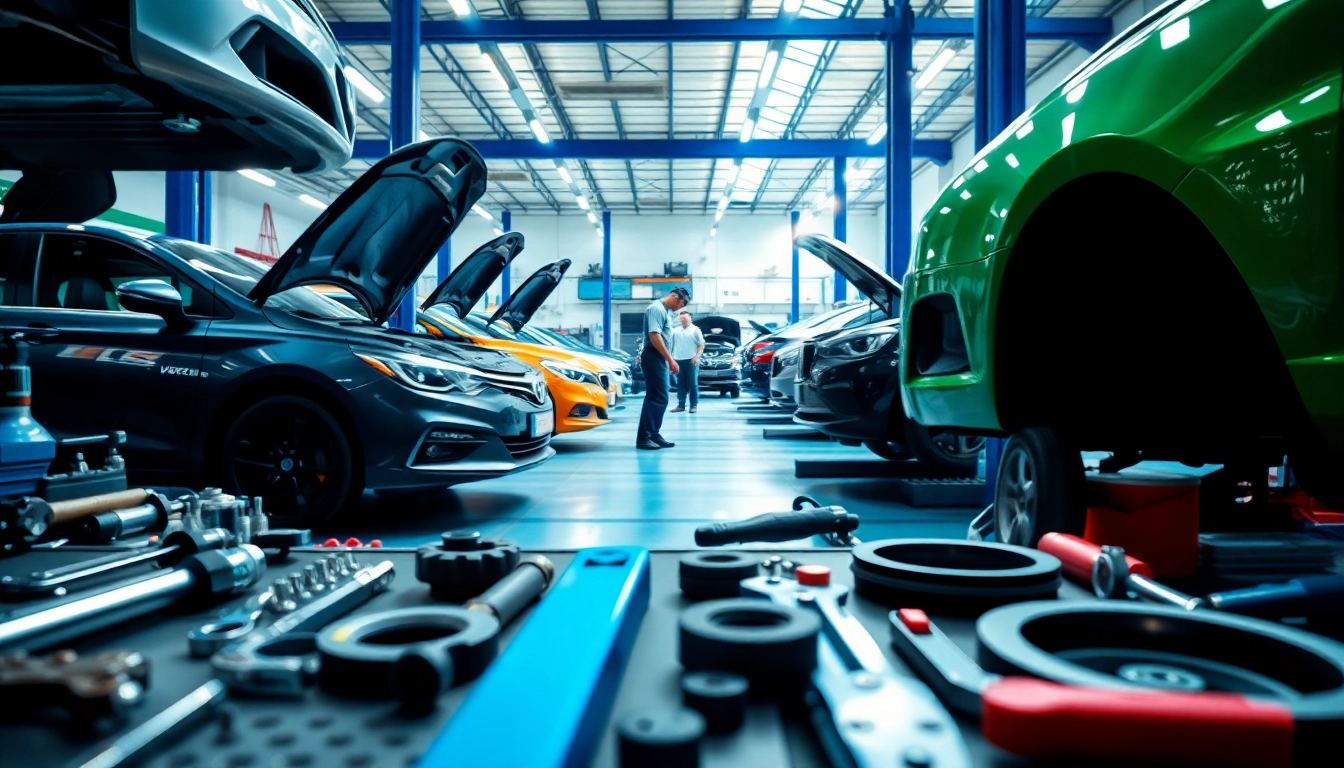 Beusselstraße autowerkstatt mit Mechanikern beim Arbeiten an Fahrzeugen in lebendiger Umgebung