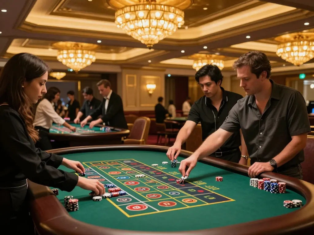 uu88 okwin players placing bets on roulette tables in luxury casino setting