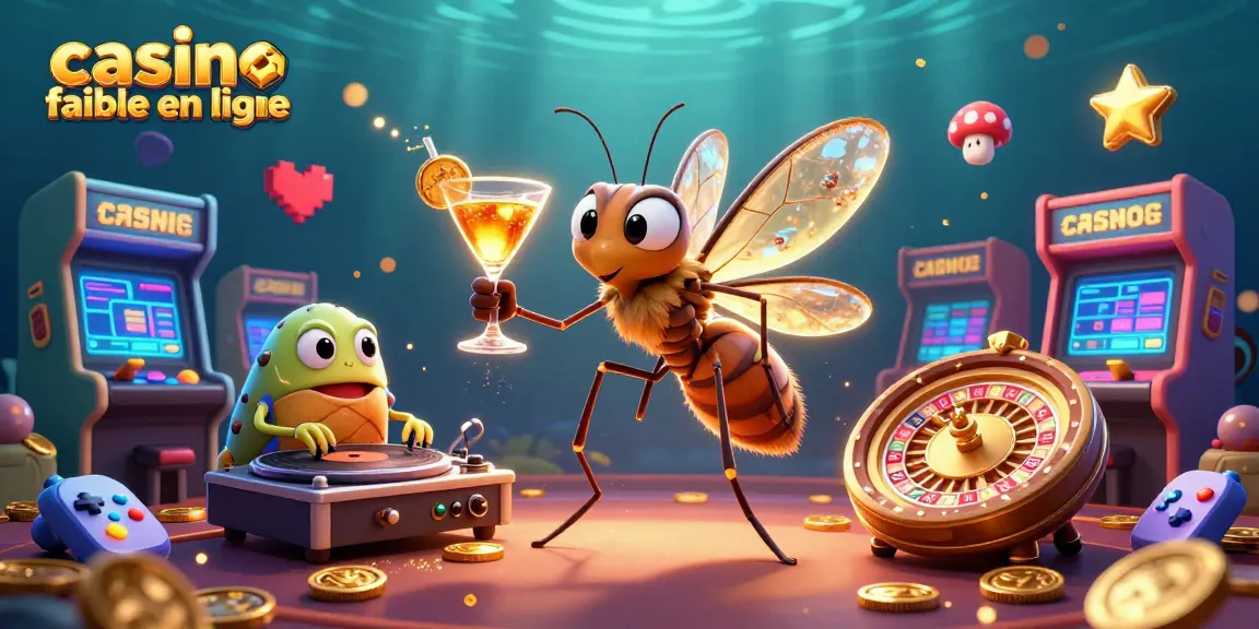 Illustration dynamique de casino fiable en ligne avec des personnages amusants et des machines à sous colorées.
