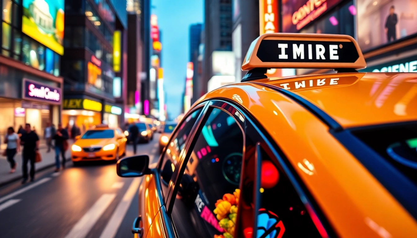 Experience efficient LONG DISTANCE TAXI TRANSFERS in a vibrant urban setting with professional vehicles.