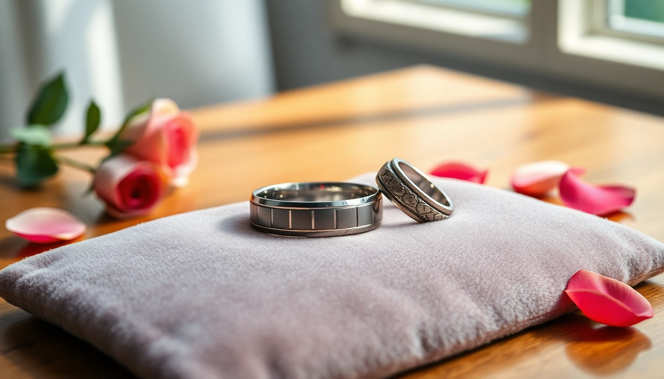Showcase of exquisite mens wedding rings highlighting intricate craftsmanship.