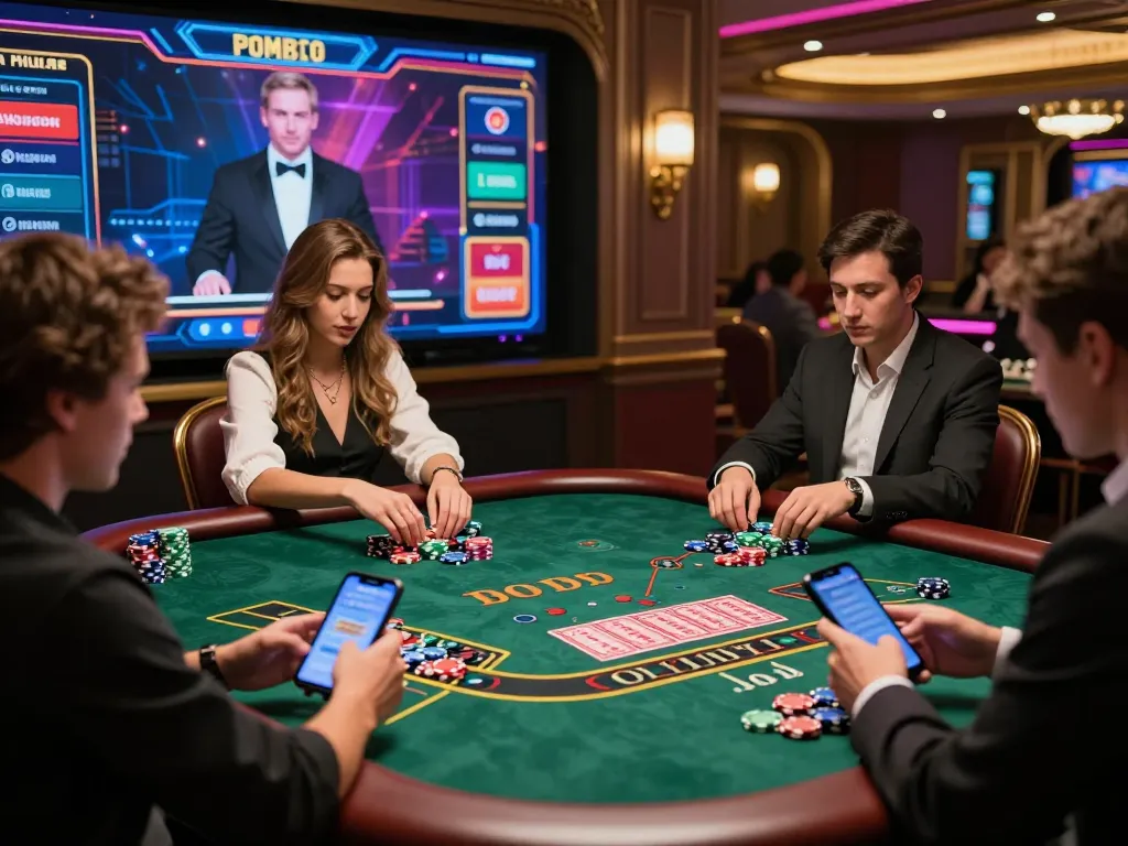 Players enjoying a thrilling game of 바카라사이트 in a stylish online casino environment with a live dealer.