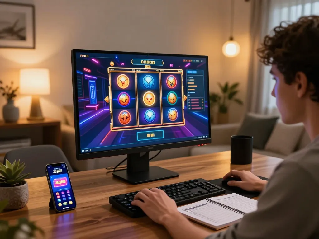 Player enjoying online slots on zkjj188 platform, showcasing the excitement of modern online gambling.