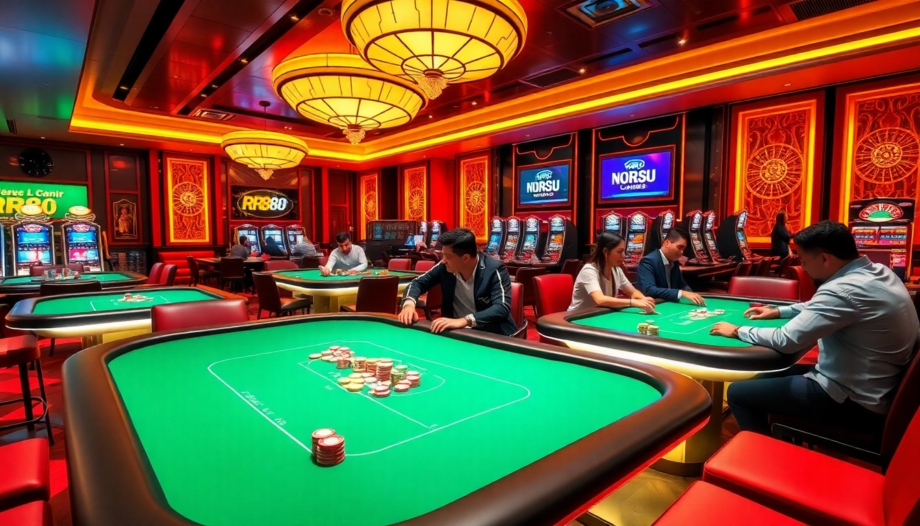 Players enjoying a thrilling game at RR88's luxurious casino lounge.