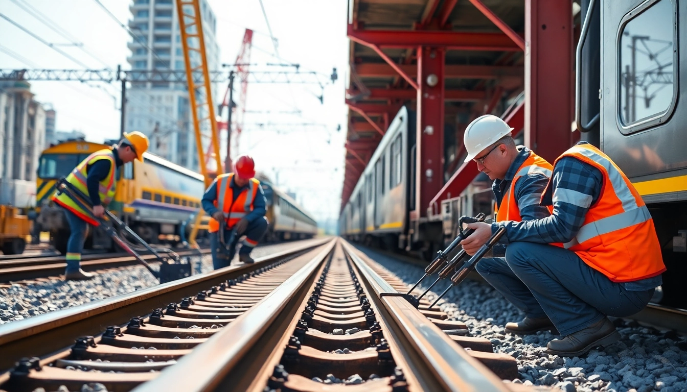 Railroad Maintenance Services team inspecting railway tracks with industry equipment.