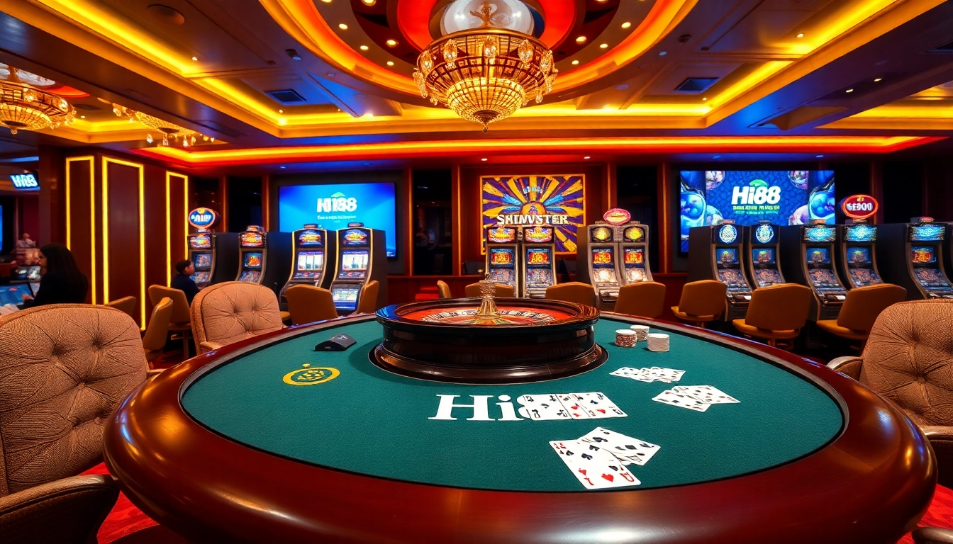Gamblers enjoying their game at the luxurious Hi88 casino table, surrounded by excitement.