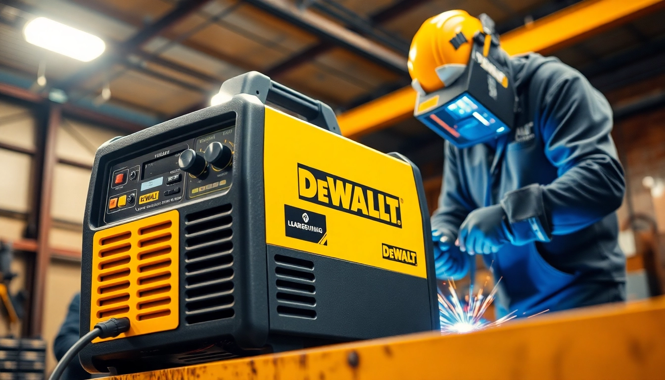 Experience the power of the DeWalt welding machine crafting durable metal joints in a bright workshop.