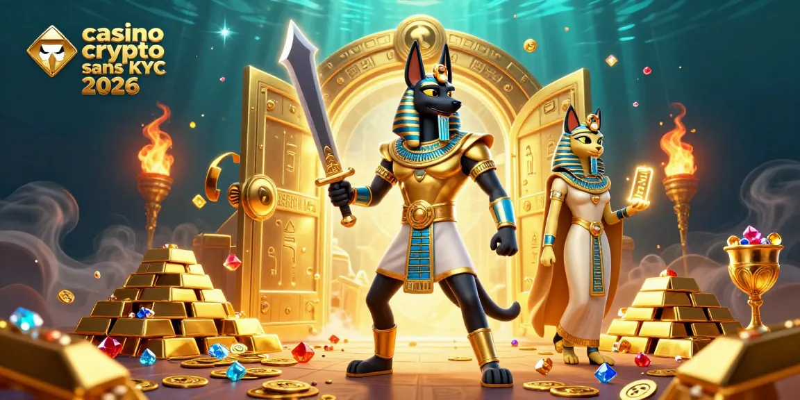 Visitez le casino crypto sans KYC 2026 pour gagner avec Anubis et Bastet dans un monde de trésors.