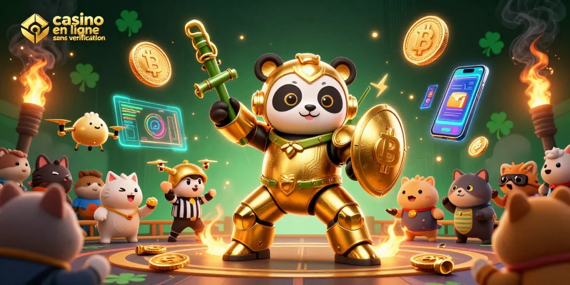Jeux palpitants sur un casino en ligne sans vérification avec ambiance animée et crypto-monnaies scintillantes.