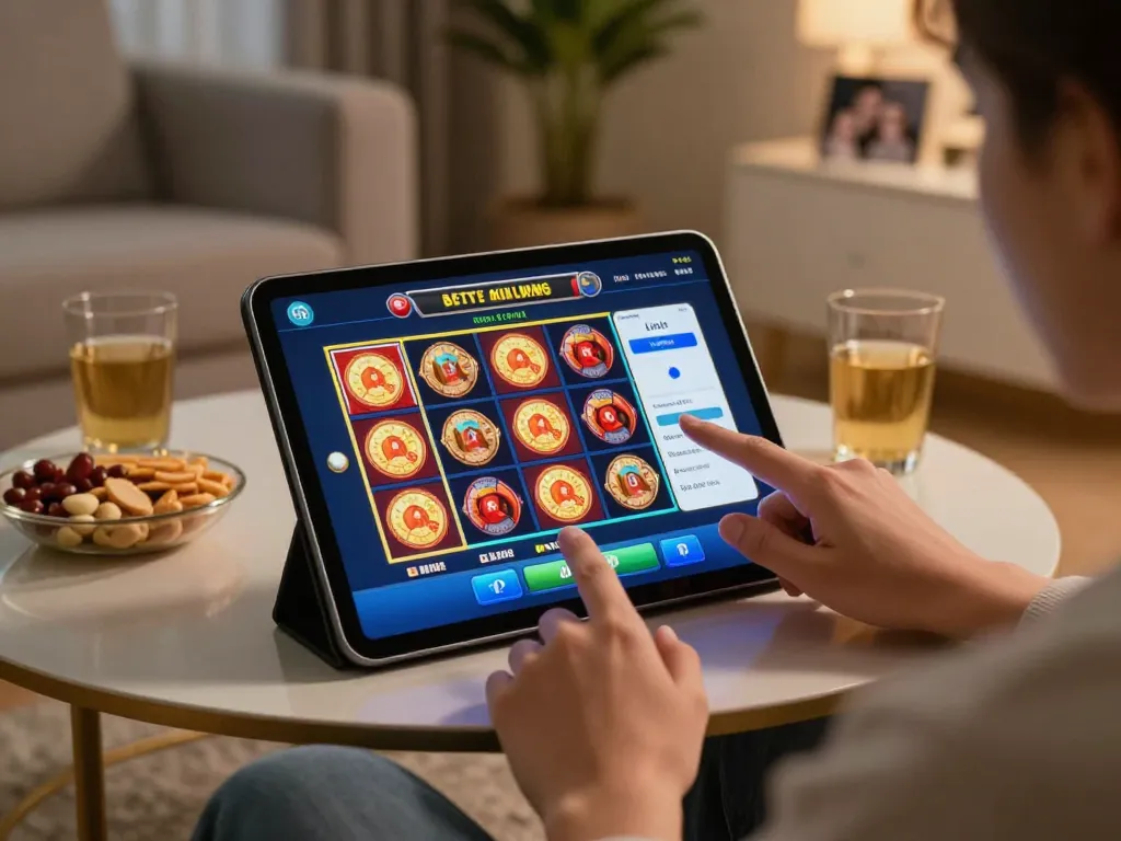 Engaging gameplay of slot terbaru showcased on a handheld device in a cozy home environment.