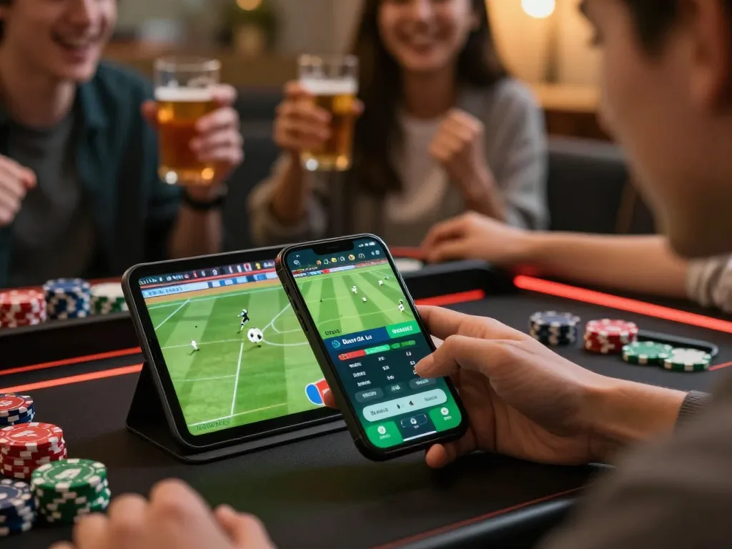 Engaging with the bong da lu app for live betting and scores during a football game.