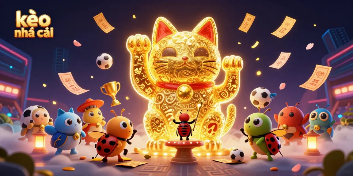 Engage with kèo nhà cái symbols amidst golden fireflies and vibrant betting elements in a dynamic scene.