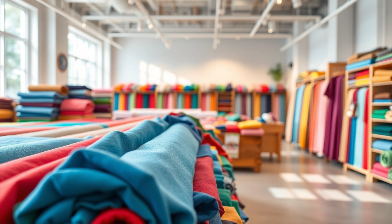 Bekijk stoffen webshop nederland met een kleurrijke presentatie van textiel in een uitnodigende winkel.