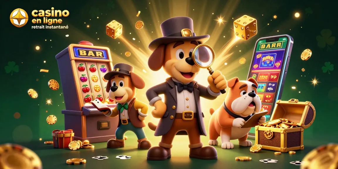 Casino en ligne retrait instantané avec un détective et des éléments de jeu animés.