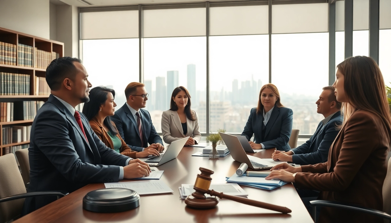 Engaged legal professionals at https://www.lalitlaw.com discussing law strategies in a welcoming office.
