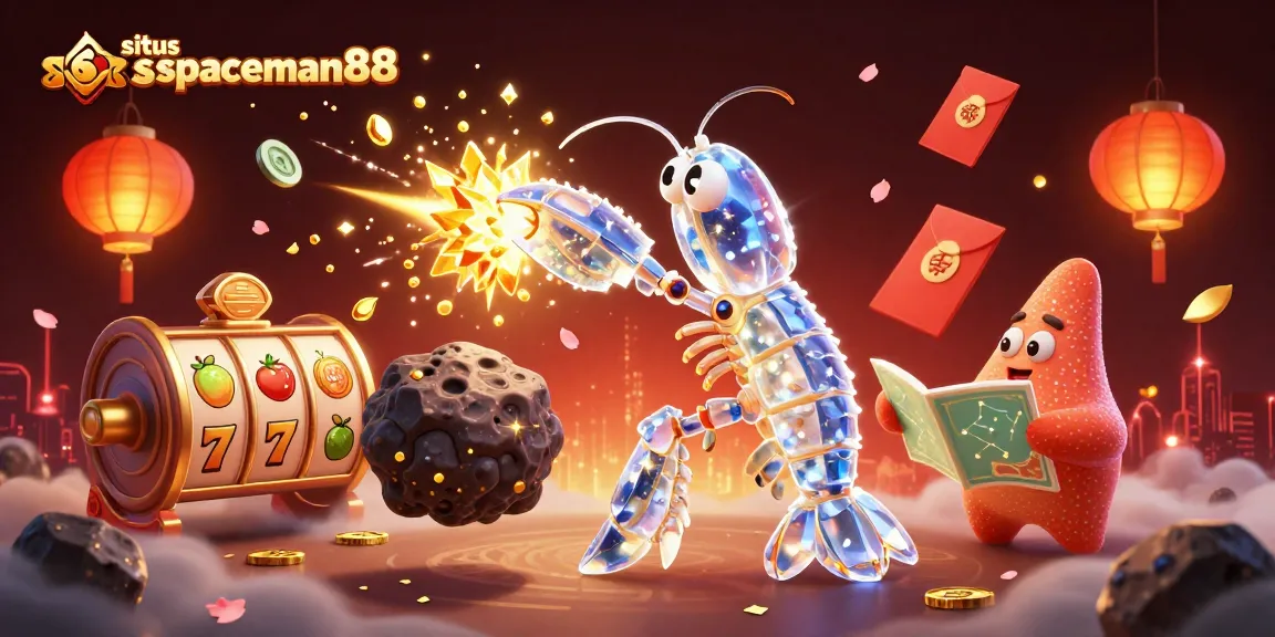Experience the thrill of situs spaceman88 with exciting slot reels and treasures in this vibrant illustration.