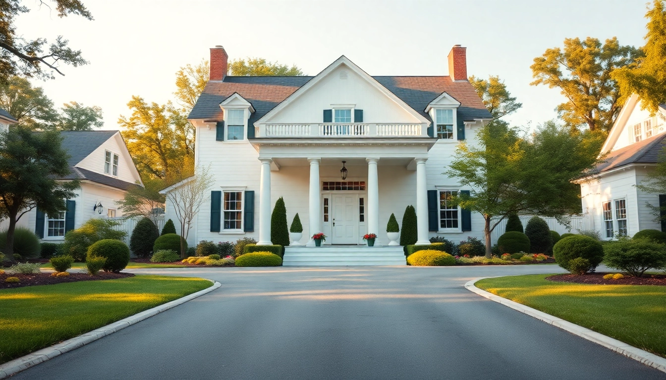 Showcasing a colonial home build with classic architecture in a serene suburban setting.