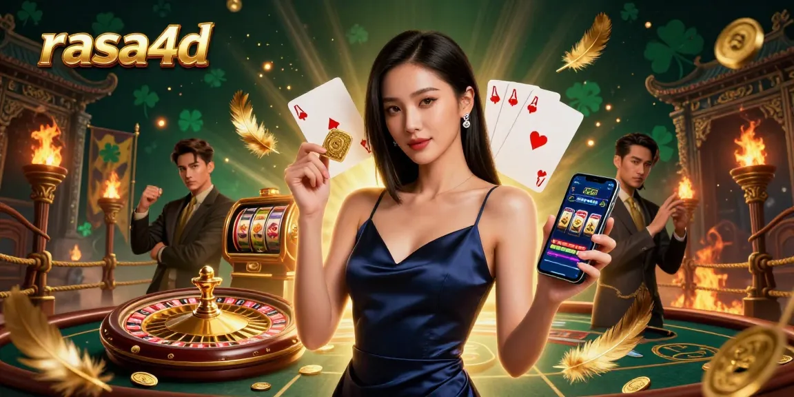 Experience the excitement of rasa4d with an illustrated casino scene featuring stunning characters and dynamic gaming elements.