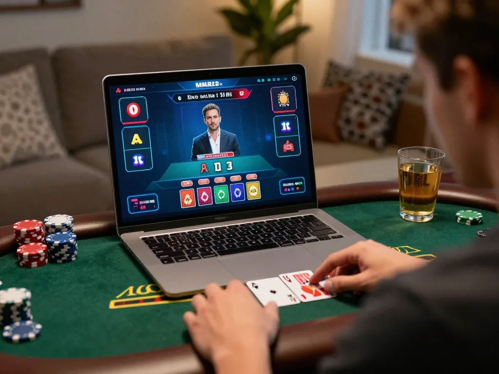 Engaging in a live casino game online, showcasing the excitement of slot deposit 2rb.