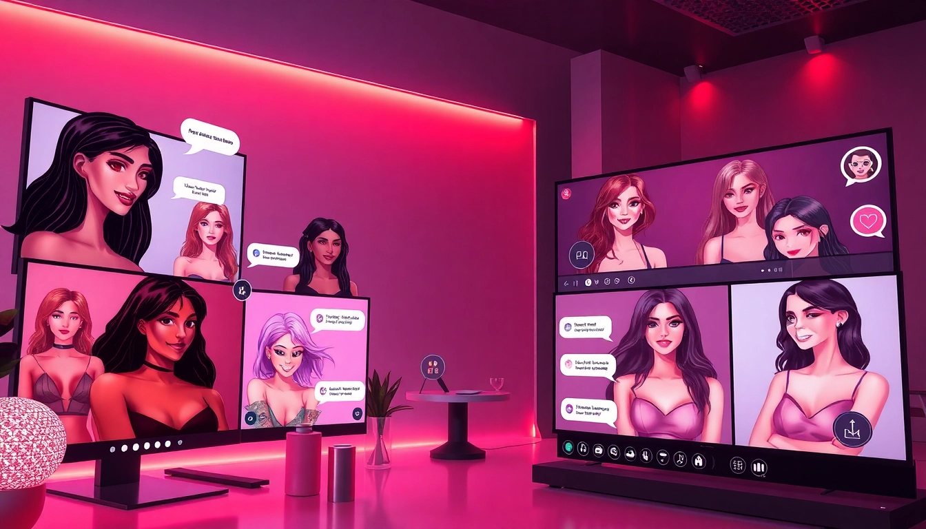 Engaging NSFW AI chat experience featuring diverse avatars in a vibrant digital setting.
