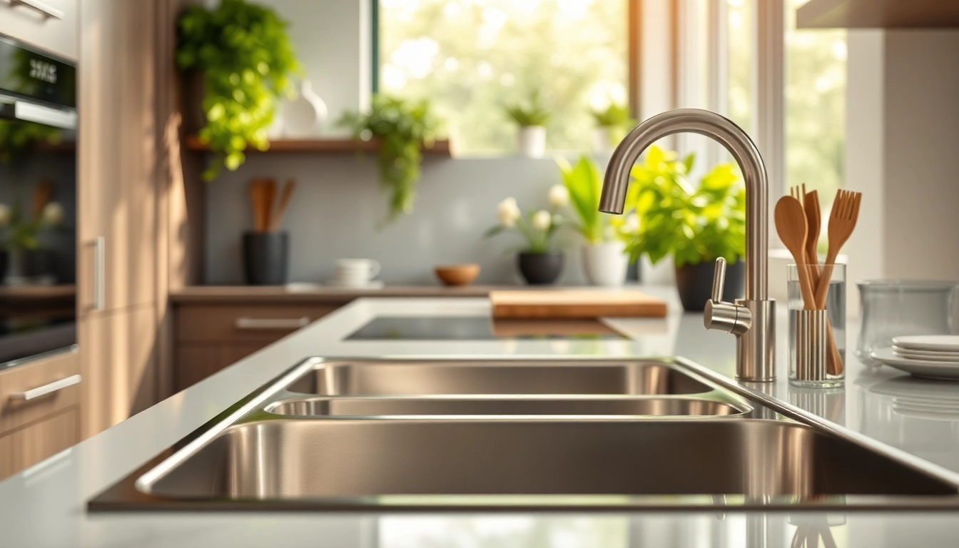 Showcase of a steel sink in a stylish kitchen highlighting its features and sleek design.