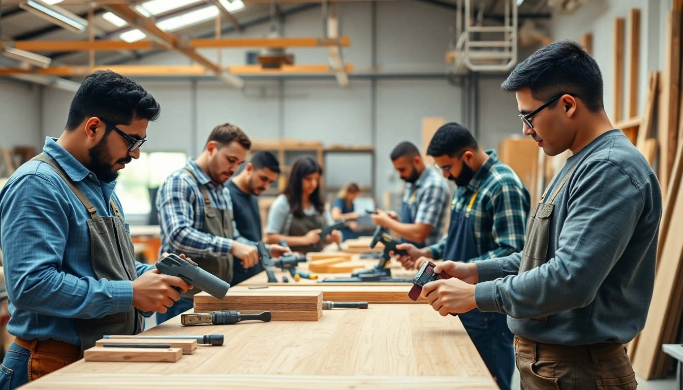 Engaging contractor apprenticeship training showcasing diversity and active learning in a vibrant workshop setting.