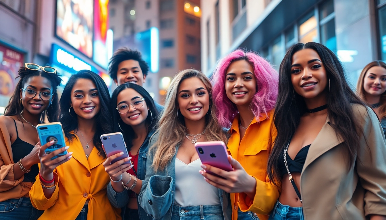 Find trending OnlyFans models in a vibrant urban scene showcasing diverse creators in stylish outfits.