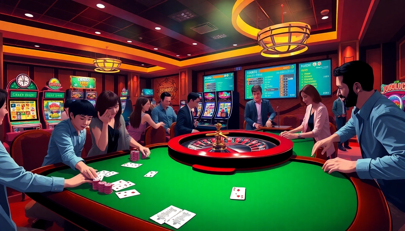 Experience high-stakes gaming at Jogoluck casino with thrilling poker tables and vibrant slot machines.