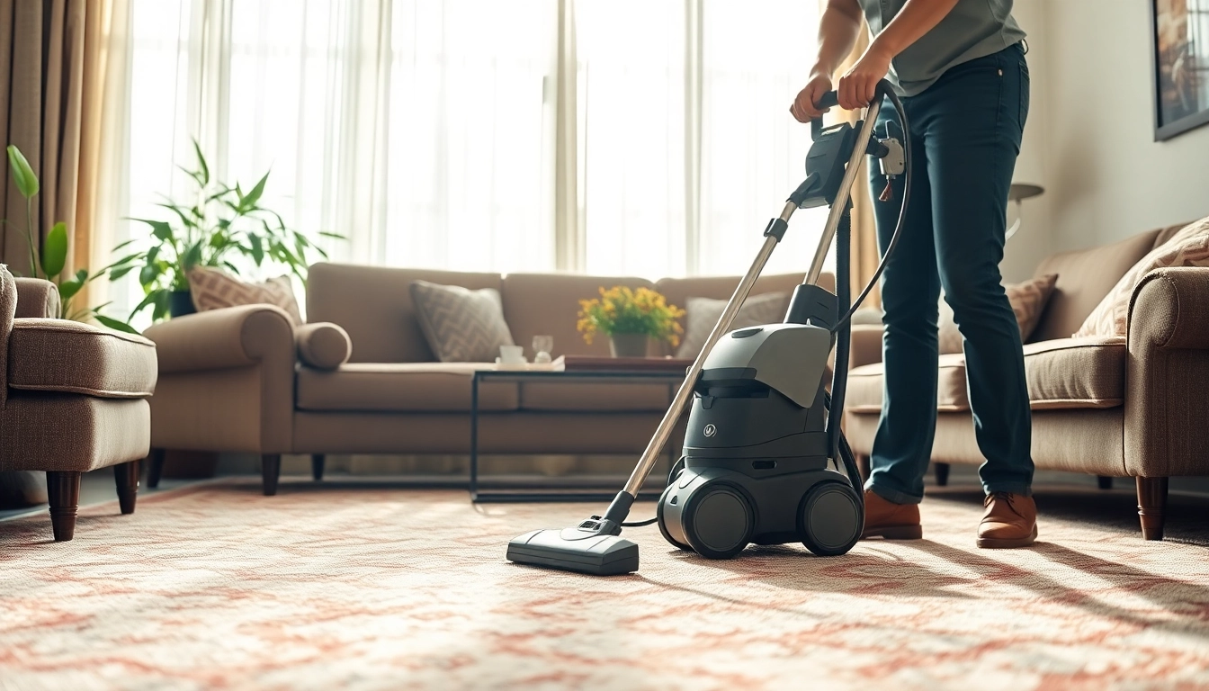 Visually appealing carpet cleaning lincoln ca by a technician in a cozy living room.