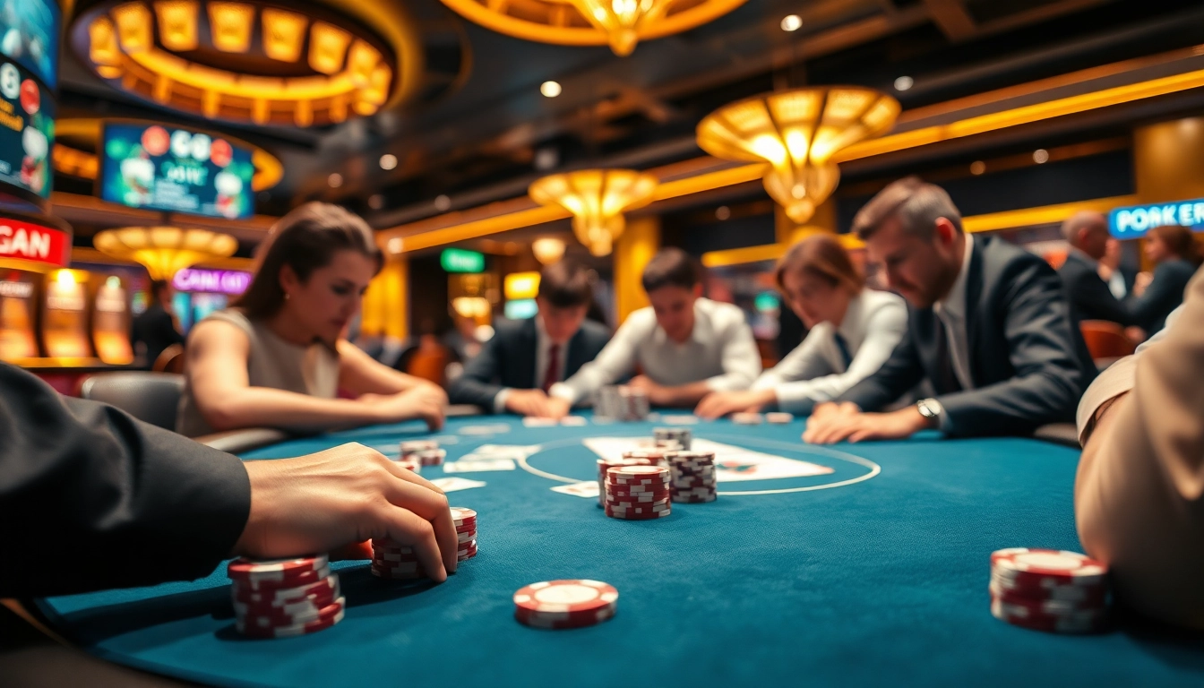 Menang dengan bbni4d di meja poker mewah dalam suasana kasino yang semarak.