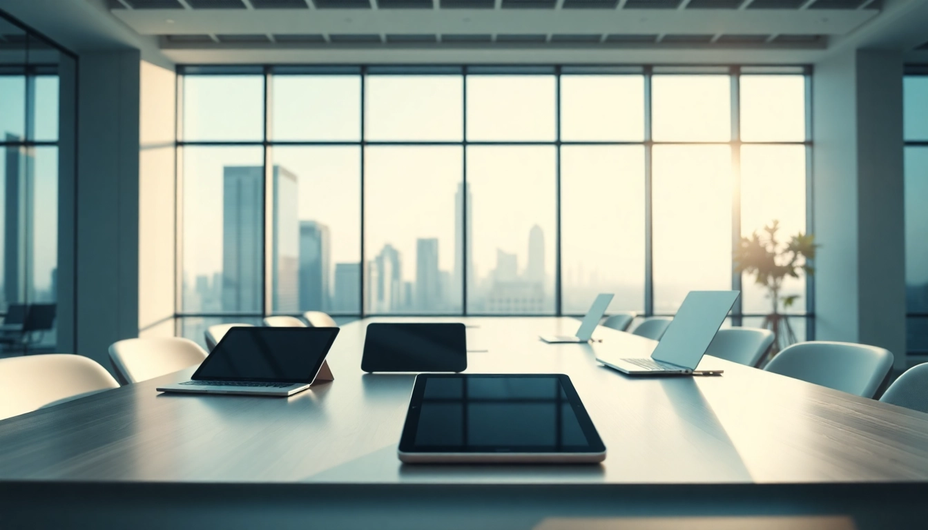 Engaging workspace of a digital first warranty company emphasizing modern technology and professional atmosphere.