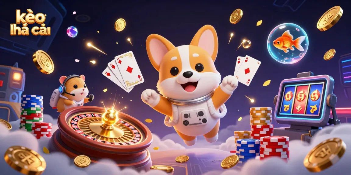 Experience the excitement of kèo nhà cái as a corgi astronaut bets against gravity in a vibrant casino scene.