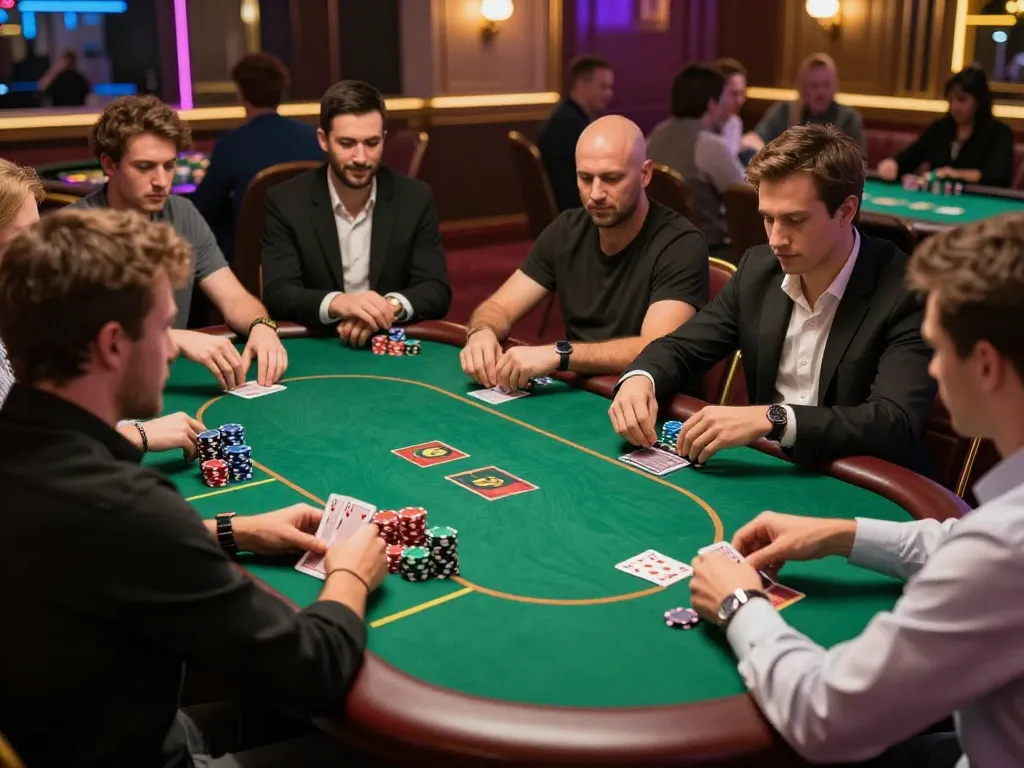 Exciting poker action at 5699 online casino game with engaged players and vibrant atmosphere.