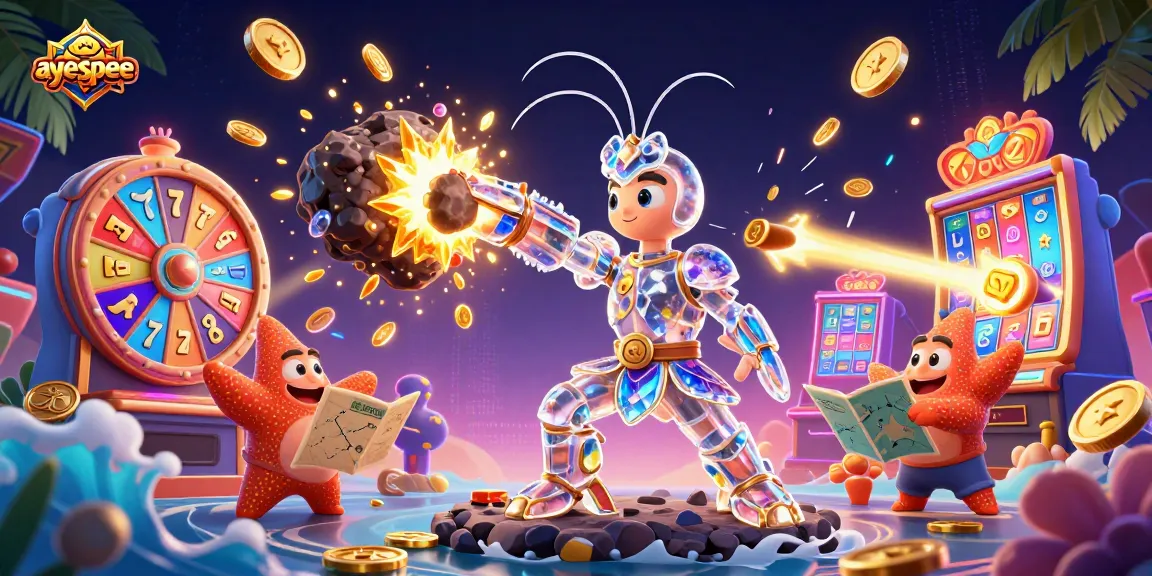 Ayospee mendemonstrasikan keseruan bermain slot online dengan karakter kartun 3D yang menarik.