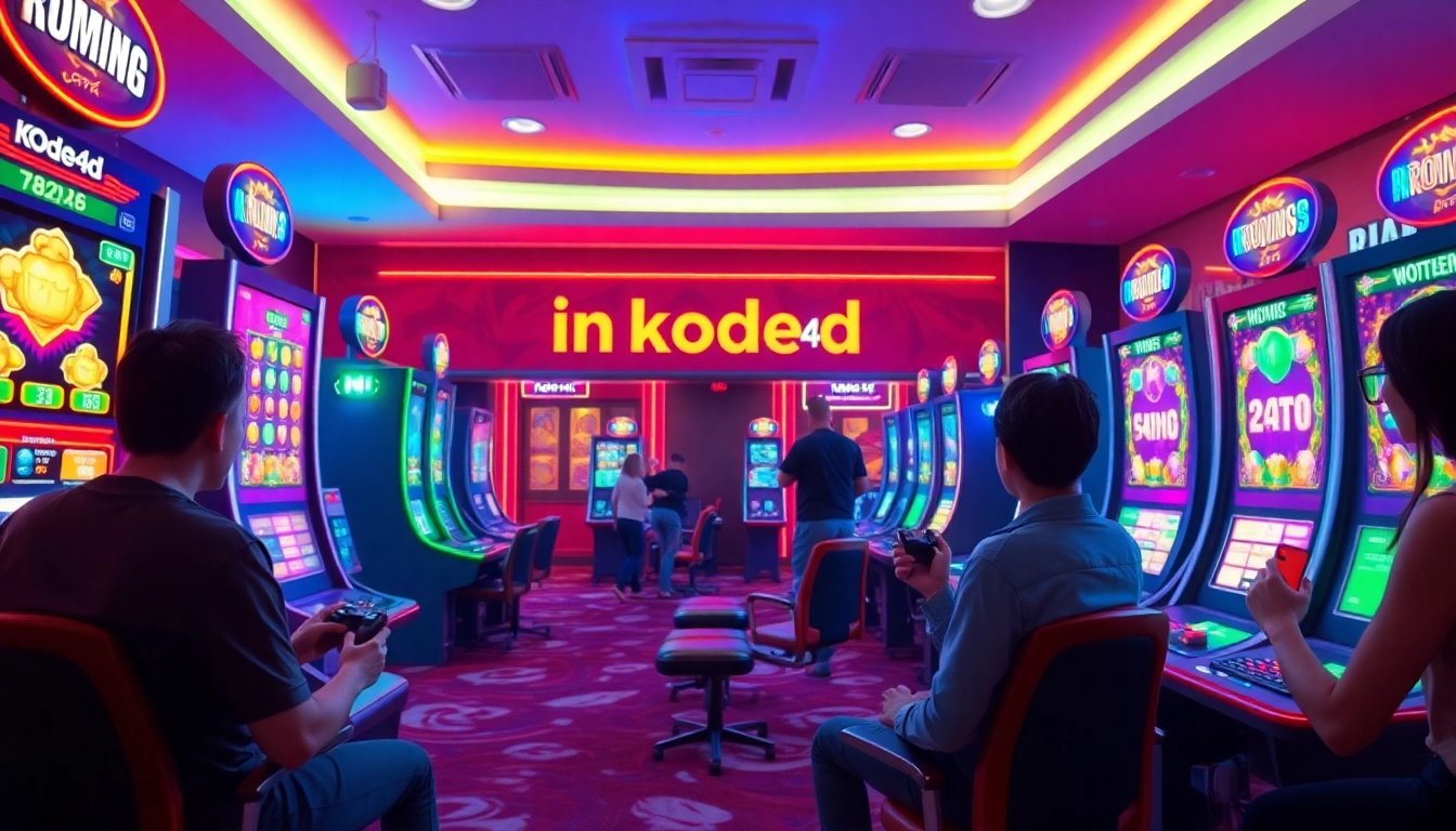 Kode4d online gaming environment with vibrant slot machines and engaged players.