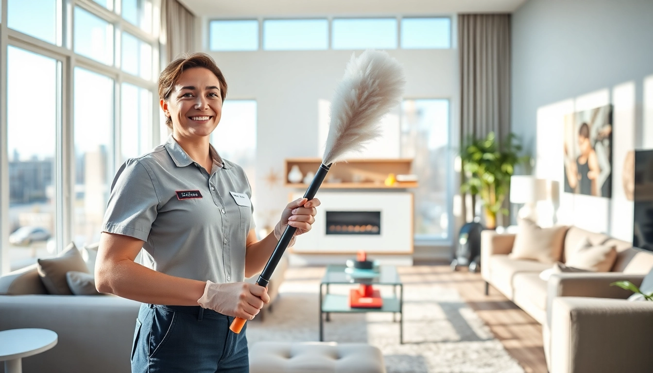 Experience exceptional cleaning services calgary with a professional cleaner in a bright living room.