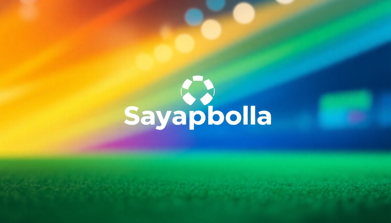 Menggambarkan logo resmi sayapbola resmi dalam latar digital yang modern dan dinamis.