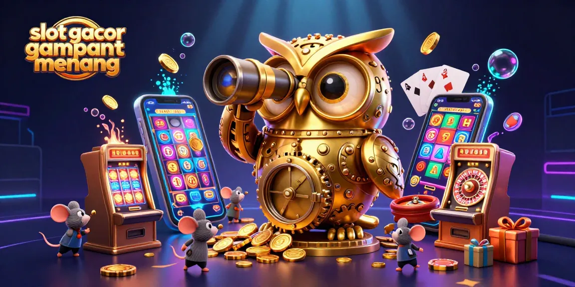 Experience slot gacor gampang menang as a clockwork owl oversees a bustling casino landscape.
