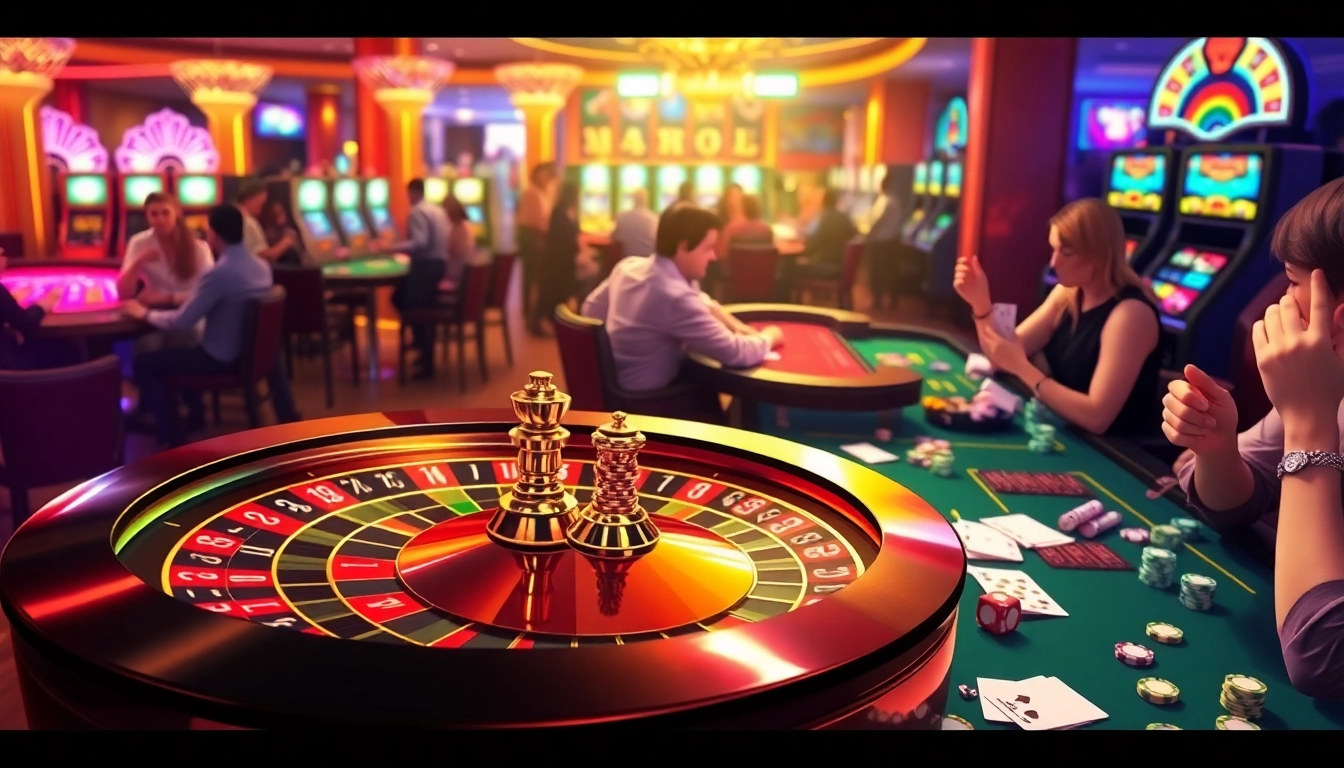 Players experiencing high-stakes action at mm88 com’s vibrant casino with poker chips and cards.