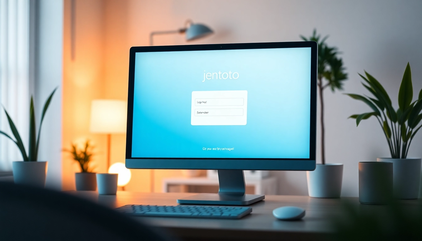 Login ke jentoto login dengan antarmuka digital yang ramah di ruang kerja modern.
