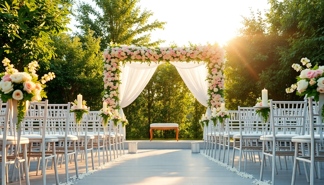 Verliebt in der location hochzeit, Trauung in wunderschöner Umgebung mit romantischer Dekoration.