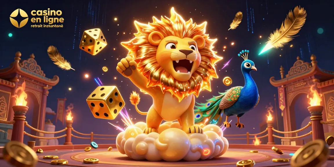 Victoire au casino en ligne retrait instantané avec des personnages colorés et des éléments de jeu dynamique.