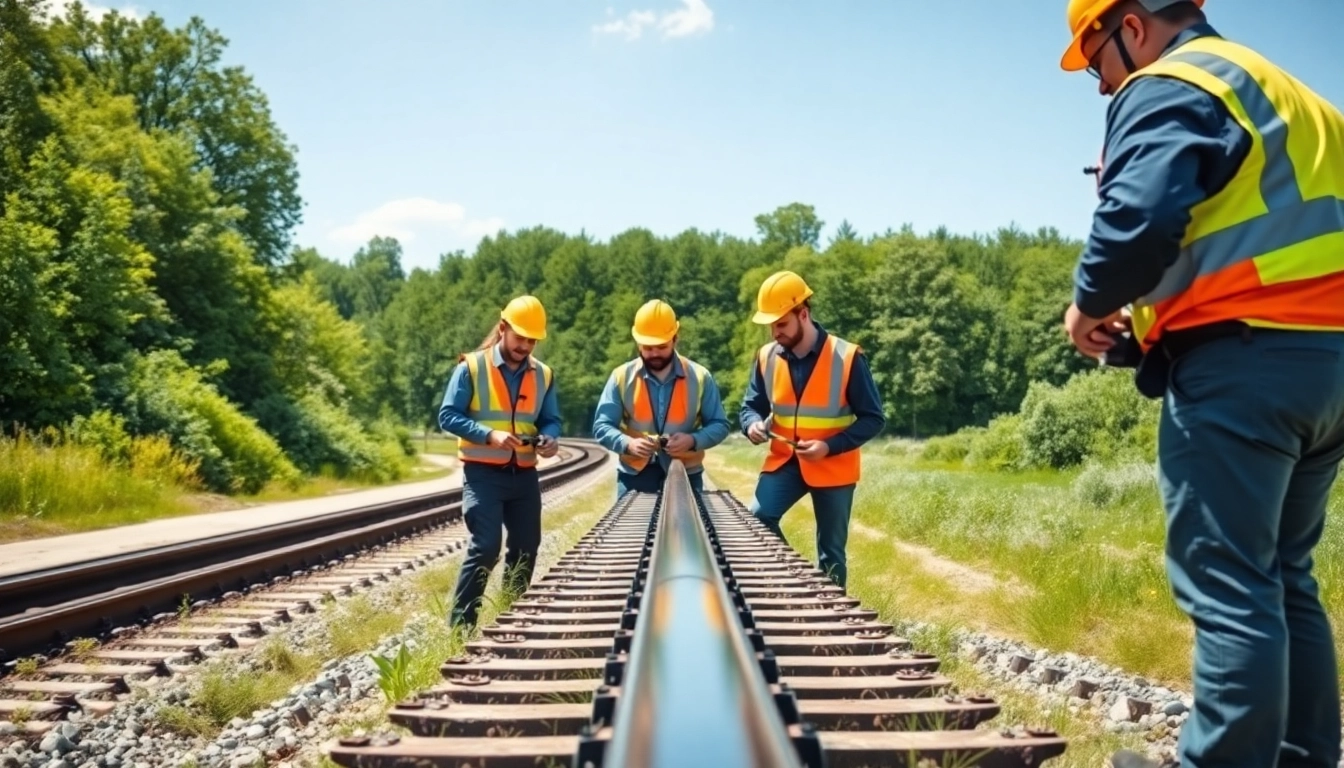 Railroa Maintenance Services team inspecting track conditions with professional tools.