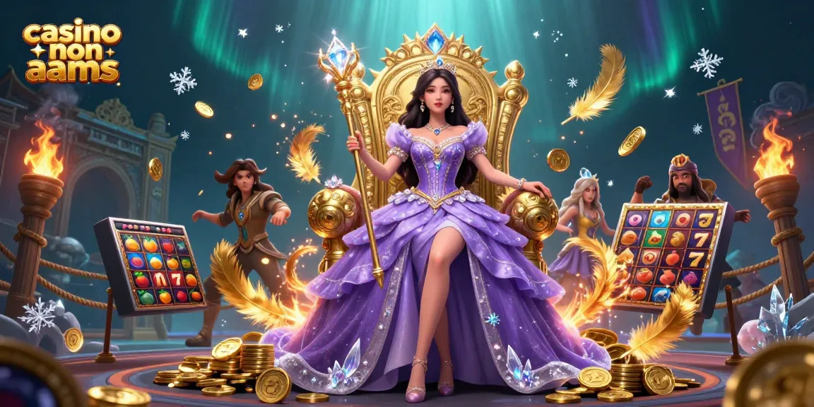 Interagisci con i casinò non AAMS attraverso un'illustrazione vibrante che presenta una principessa asiatica tra monete d'oro e simboli di slot.